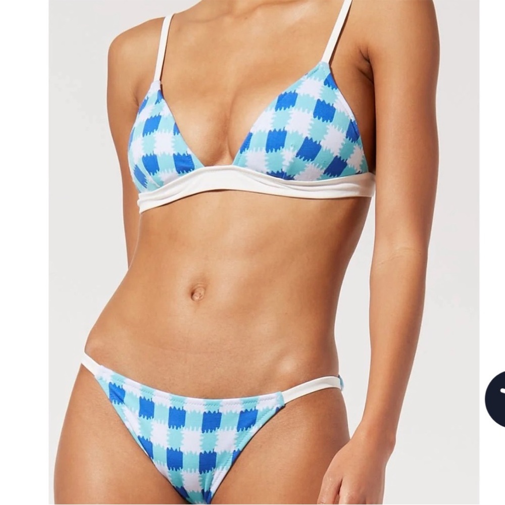 Solid & Striped The Morgan Bikini Blue White Knit Check Women’s Small NWT